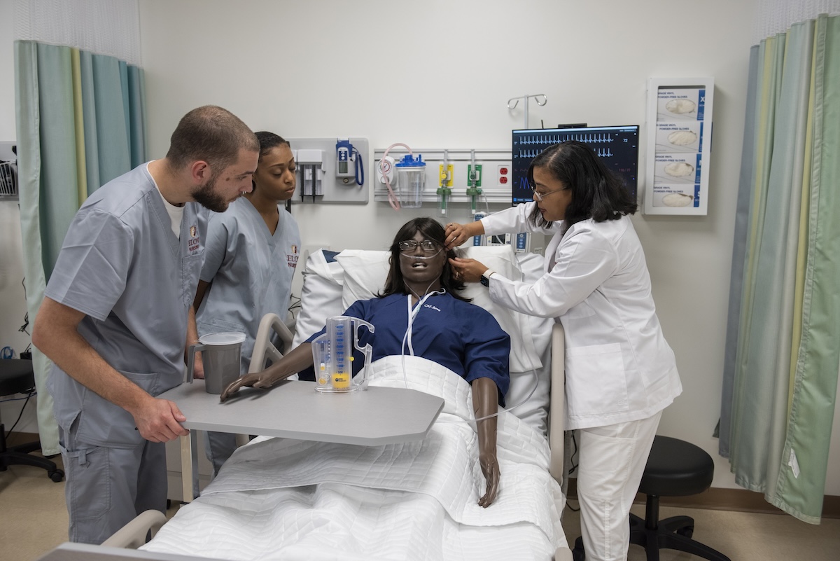 Elon nursing students in a simulation lab 