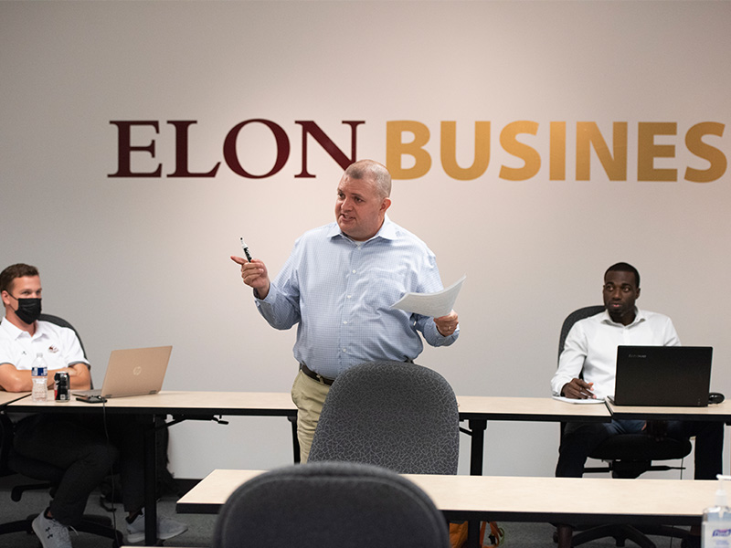 an Elon business school graduate classroom